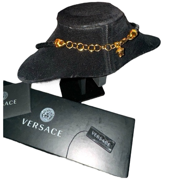 Versace Unisex Medusa Logo Gold tone Nickel Free Braided Leather Necklace - Picture 13 of 17